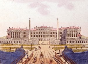 Kilátás a Schonbrunni kastélyra, az osztrák császári család egykori rezidenciájára, Bécs, Ausztria, metszet 1820-ból alkotó: Unknown artist
