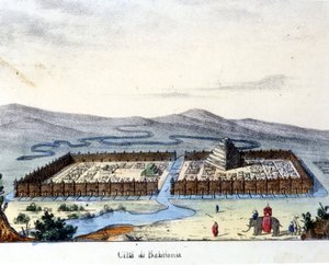 Kilátás az ókori Babilonra: középen a templom és a függőkertek. Égő sd. század eleje. alkotó: Unknown artist