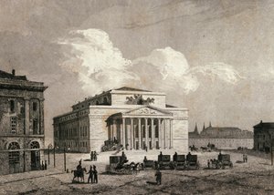 Kilátás a Bolcsoj Színházra Moszkvában, Oroszországban 1838-ban Metszet a XIX. alkotó: Unknown artist
