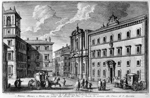 A Szent Apollinare-templom és a Germán Kollégium (Collegio Germanico) képe Rómában a 18. század végén. alkotó: Unknown artist