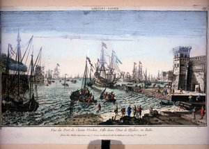 Kilátás a Civitavecchia kikötőre, város az egyház államában, Olaszország. 18. századi optikai nézet. alkotó: Unknown artist