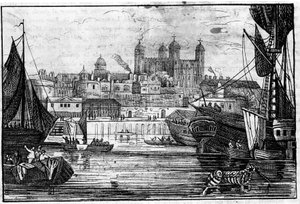 Kilátás a londoni Towerre és a Temzére a 18. század végén Metszet alkotó: Unknown artist