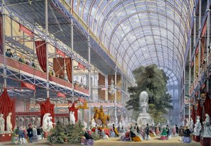 Kilátás az egyetemes kiállításra a Crystal Palace-ban, amelyet Joseph Paxton épített erre az alkalomra, 1851-ben Londonban alkotó: Unknown artist