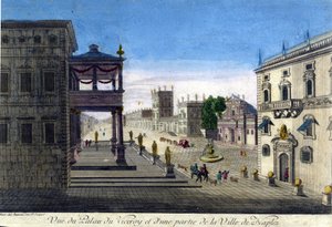 Kilátás a Viceroi-palotára és Nápoly város egy részére 1760-ban. alkotó: Unknown artist