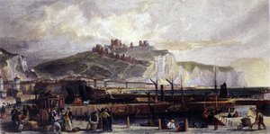 Kilátás Dover városára és a magas fehér krétaszikláira Angliában. 1850. alkotó: Unknown artist