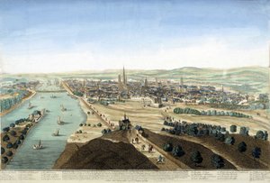 Kilátás a kikötőre és Rouen városára; 18. századi metszet. alkotó: Unknown artist