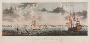 Paramaribo városának látképe, az út és a hajózás a túlsó part felől alkotó: Unknown artist