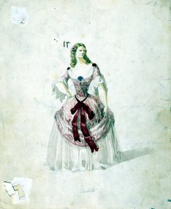 Violetta jelmez Giuseppe Verdi „La Traviata” című operájához a La Scalába 1855-ből. alkotó: Unknown artist