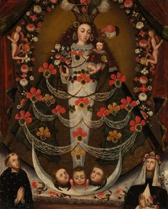 Pomata-i Szűzanya Tolentino Szent Miklóssal és Lima-i Szent Rózsával alkotó: Unknown artist