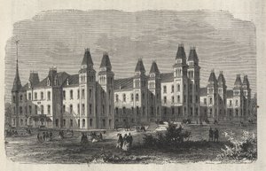 Ward Island Bevándorló Kórház - New York állam - Az Emigration Commission Establishment - Metszet a „The Illustrious Universe” 1869-ben alkotó: Unknown artist