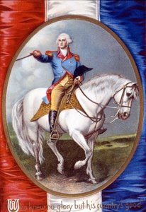 Aki nem ismert dicsőséget, csak hazája javát: George Washington (1732-1799), aki medálban lovagol a francia zászló hátán. századi kromolitográfia. alkotó: Unknown artist