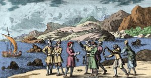 Boszorkányság és hiedelmek: finn és számik, akik három csomó varázslatával vihart provokálnak. Metszet Johann Zahn (1631-1707) „Mundi Mirabilis Oeconomia”-ból alkotó: Unknown artist