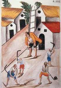 Labdázó fiatal indiánok, Baltazar Martinez Compañón y Bujanda, Trujillo püspöke (1782-1785) "Trujillo del Peru" vagy "Códice Martínez Compañón" című könyvéből alkotó: Unknown artist
