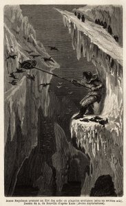 Fiatal eszkimau sarki pingvineket fogni. Doctor Hayes, az Egyesült Államok haditengerészetének sebésze által 1860-1862-ben végzett metszet az északi-sarkvidéki pólus szabadtengerére vezető utazás szemléltetésére, amelyet Edouard szerkesztette a „Le tour du alkotó: Unknown artist