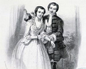 Fiatal férfi udvarol egy fiatal nőnek, deb. 19. század alkotó: Unknown artist
