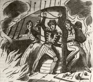 Zampa, az algeri korzár: "A kapitány, egy fiatal hölgy és egy angol hajó legénységének egy része, a főárbochoz kötözve és halálra égve", 1836 körül alkotó: Unknown artist