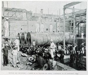 Haiphong pamut fonású gőzkazánok felszerelése 1899.09.25-én - Robert Dubois „” Le Tonkin en 1900”-ban. alkotó: Unknown photographer