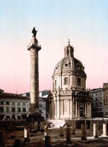 Róma. Kilátás a Foro Trajano (Forum Trajan) oszlopra. Photochrome sd. 1900 körül. Photochrome alkotó: Unknown photographer