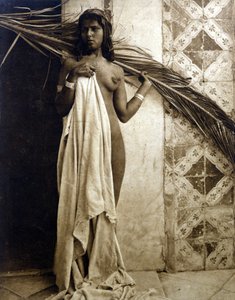 Fiatal berber nő meztelenül pózol. Fényképezés 1890 körül