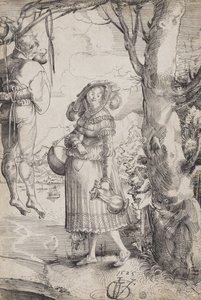 Nő felakasztott férfi mellett alkotó: Urs (1485-1528) Graf