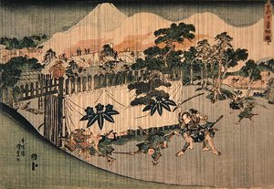 A Soga testvérek tíz ellenséget ölnek meg, 1830 körül (színes fanyomat) alkotó: Utagawa Kunisada