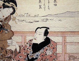 Részlet Onoe Kikugoro III-ról, amint teázik Shinagawában 1825 körül (színes fatömbnyomat) (lásd még: 282742) alkotó: Utagawa Kunisada