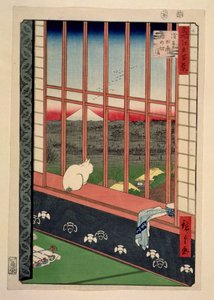 Asakusa rizsföldek a kakasfesztivál idején, 1857 körül (színes fatömbnyomat)