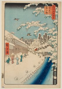 Atagoshita és a Yabu sikátor, az „Edo száz híres látképe” sorozatból alkotó: Utagawa Hiroshige