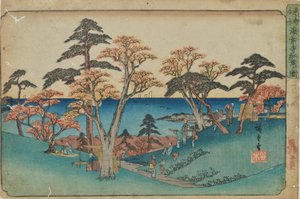 „Őszi levelek a Kaianji-templomnál” a „A keleti főváros nevezetességei” című sorozatból alkotó: Utagawa Hiroshige