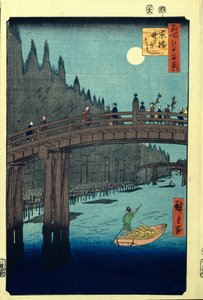 Bamboo Quay a Kyobashi híd mellett. Edo száz híres képe, c. 1858 alkotó: Utagawa Hiroshige