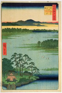Benten Shrine, Inokashira Pond, az „Edo száz híres képe” sorozatból, 1856 (színes fatömbnyomat)