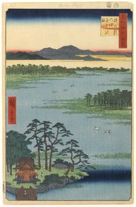 Benten Shrine, Inokashira Pond, 87. sz. Edo száz híres kilátásából, 1856 (fatömbnyomat) alkotó: Utagawa Hiroshige