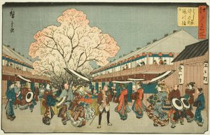 Chery Bo durva m da y hangja a nap közepén Yoshiwara (Yoshiwara cseresznyevirágzás középső napja, újév napja), a „Fa s Pa tag Edo (Edo híres hely)” sorozatból alkotó: Utagawa Hiroshige