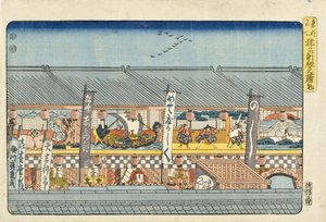 Díszletek a szezonnyitó kabuki-előadásokhoz Saruwakamachiban alkotó: Utagawa Hiroshige