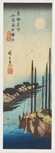 A ködös hold a tenger felett Tsukuda közelében, a „A keleti főváros híres látképei” című sorozatból alkotó: Utagawa Hiroshige