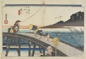Az Akiba hegy távoli látképe, Kakegawa, 1833 körül.
