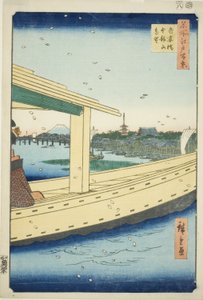 Distant View of Azuma Bridge and Kinryuzan Temple (Azumabashi Kinryuzan enbo), from the series "One Hundred Famous Views of Edo (Meisho Edo hyakkei)" alkotó: Utagawa Hiroshige