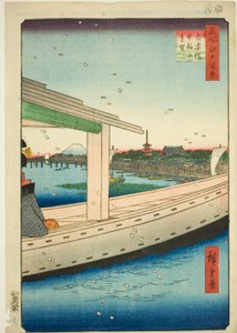 Distant View of Azuma Bridge and Kinryuzan Temple (Azumabashi Kinryuzan enbo), from the series "One Hundred Famous Views of Edo (Meisho Edo hyakkei)" alkotó: Utagawa Hiroshige