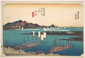 A Miho-part távoli látképe Ejiriből alkotó: Utagawa Hiroshige