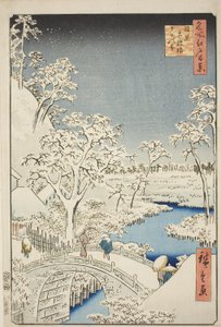 Meguro (Meguro Taiko híd, Yuino-hegy), a gerincvonaltól, Edo nézete (Edo száz híres kilátása) " alkotó: Utagawa Hiroshige
