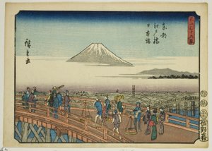 Edo híd és Nihon híd a keleti fővárosban (Toto Edobashi Nihonbashi), a "Harminchat kilátás a Fuji-hegyre (Fuji sanjurokkei)" sorozatból alkotó: Utagawa Hiroshige