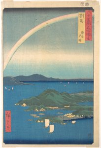Esti ragyogás, Csusima tartomány, a Híres helyek látképei a több mint hatvan tartományban című sorozatból alkotó: Utagawa Hiroshige