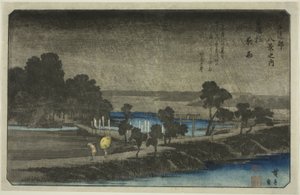Esti eső az Azuma szentélyben (Azuma no mori yau), a "Nyolc nézet Edo környékén (Edo Kinko hakkei no uchi)" sorozatból alkotó: Utagawa Hiroshige