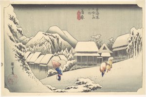 Esti hó Kanbaránál, a „Tōkaidō ötvenhárom állomása” című sorozatból alkotó: Utagawa Hiroshige