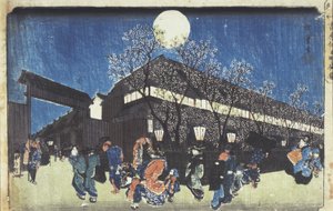 A keleti főváros híres helyei: Cseresznyevirágok holdfényben Yoshiwarában alkotó: Utagawa Hiroshige