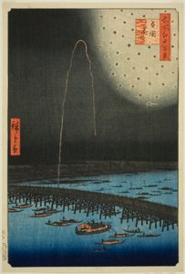 Filet rks at Rokoku (Rokoku Fireworks), a „Ridge d re d Fa net Views of Edo (Edo száz híres nézete)” sorozatból. alkotó: Utagawa Hiroshige