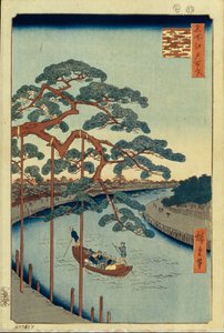Öt fenyő és az Onagi-csatorna Edo száz híres kilátása, 1856-1858 alkotó: Utagawa Hiroshige
