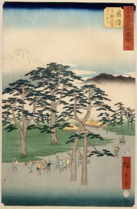 Fujisawa a Tokaido 53 állomásai sorozatából, 1855 (színes fatömbnyomat)