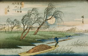 Telihold Sebánál, a „Kisokaido 69 állomása” sorozatból, 1837-42 körül (fatömbnyomat) (lásd még: 3941)