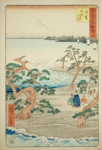 Hamamatsu: A híres mormogó fenyők (Hamamatsu, meisho zazanza no matsu), sz. 30 az "Ötvenhárom állomás híres látnivalói (Gojusan tsugi meisho zue)" sorozatból, amely Függőleges Tokaido néven is ismert alkotó: Utagawa Hiroshige
